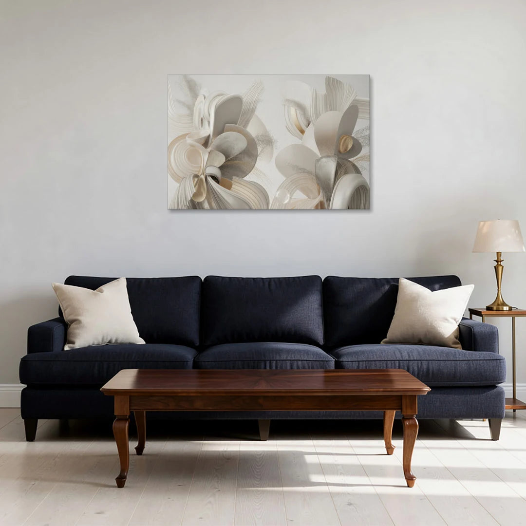 Ethereal Interplay White Abstract - Canvas Wall Art - Sofa - 36x24