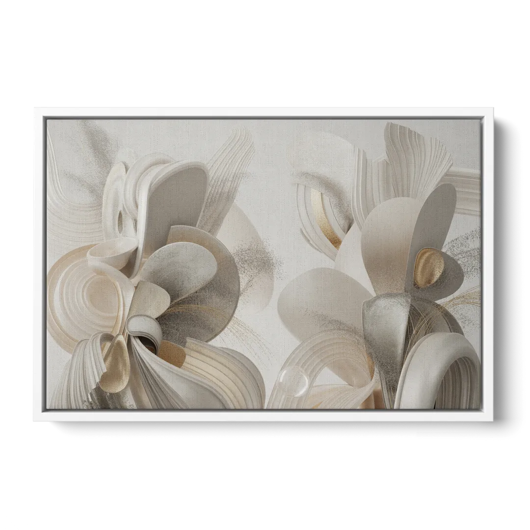 Ethereal Interplay White Abstract - White Frame Canvas