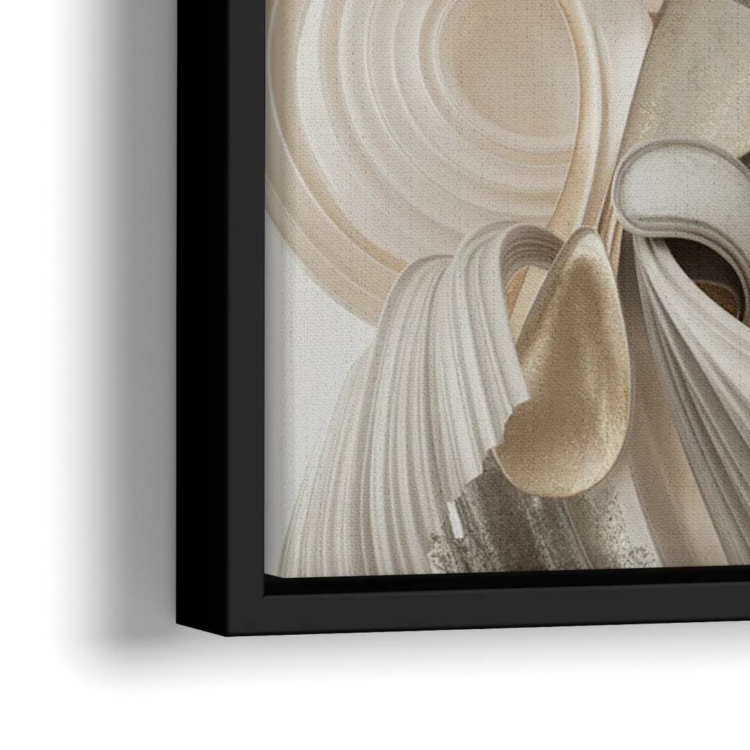Ethereal Interplay White Abstract - Close-Up Black Frame Canvas