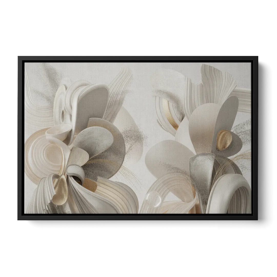 Ethereal Interplay White Abstract - Black Frame Canvas