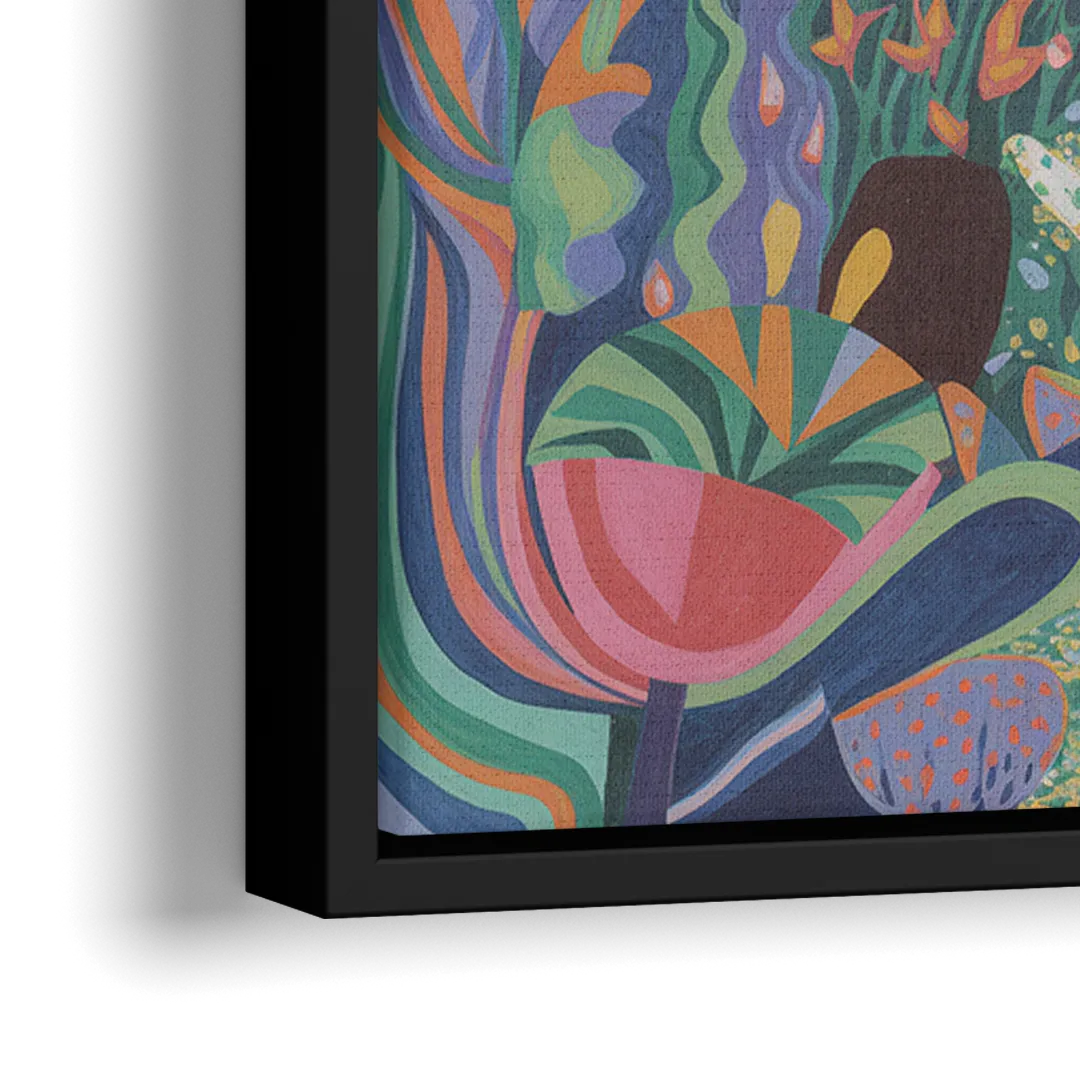 Ethereal Jewel Garden Colorful Abstract - Close-Up Black Frame Canvas