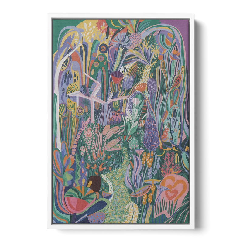 Ethereal Jewel Garden Colorful Abstract Front - White Canvas Wall Art