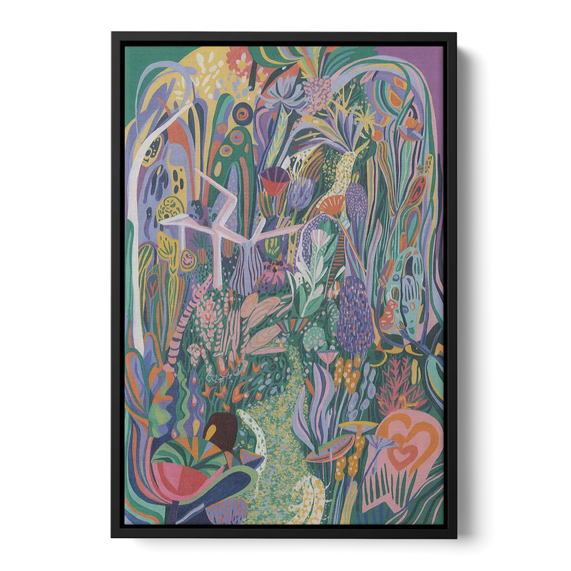 Ethereal Jewel Garden Colorful Abstract Front - Black Canvas Wall Art