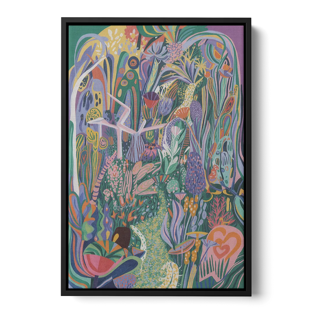 Ethereal Jewel Garden Colorful Abstract - Black Frame Canvas