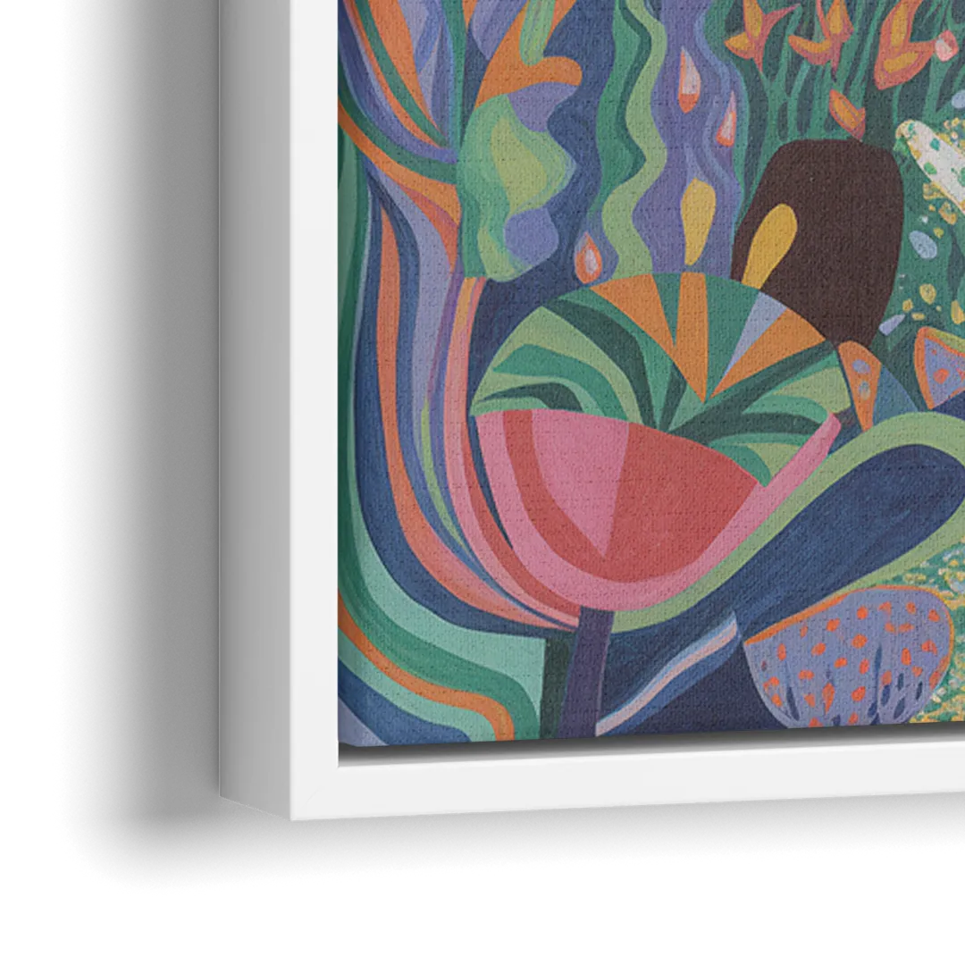 Ethereal Jewel Garden Colorful Abstract - Close-Up White Frame Canvas