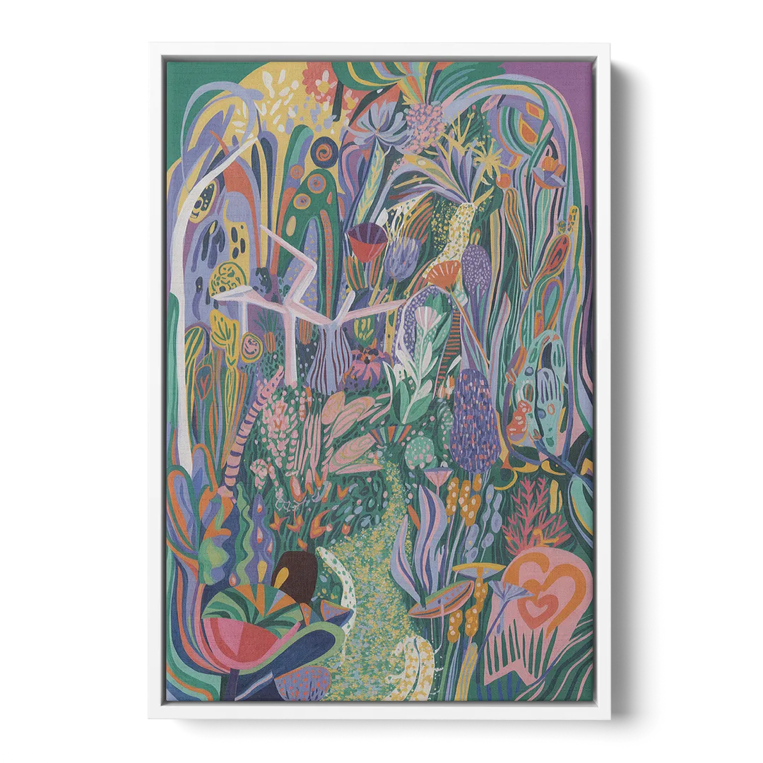 Ethereal Jewel Garden Colorful Abstract - White Frame Canvas