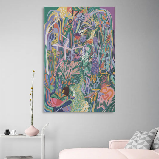 Ethereal Jewel Garden Colorful Abstract Living Room - Canvas Wall Art