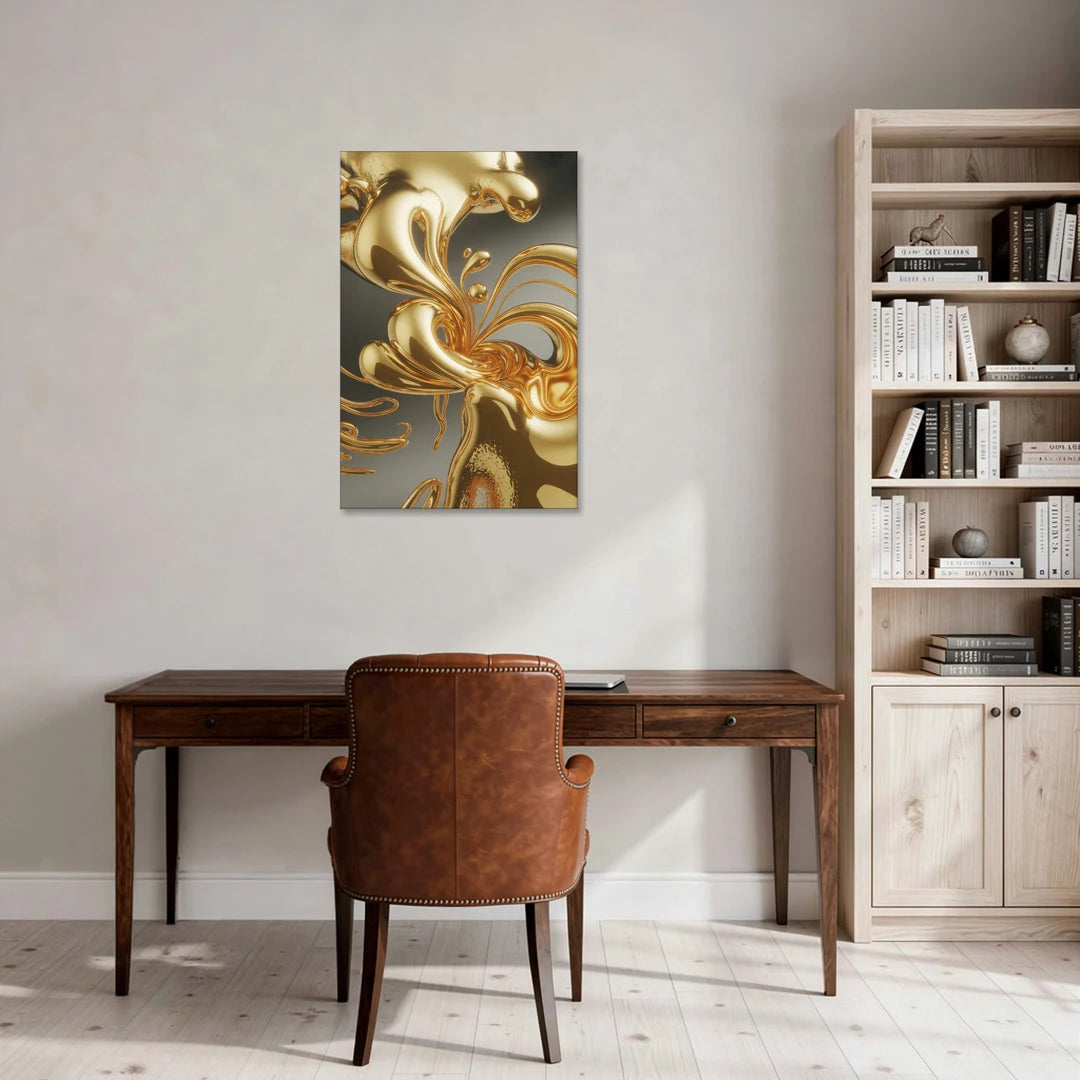 Ethereal Liquid Gold Abstract - Canvas Wall Art - Office - 24x36