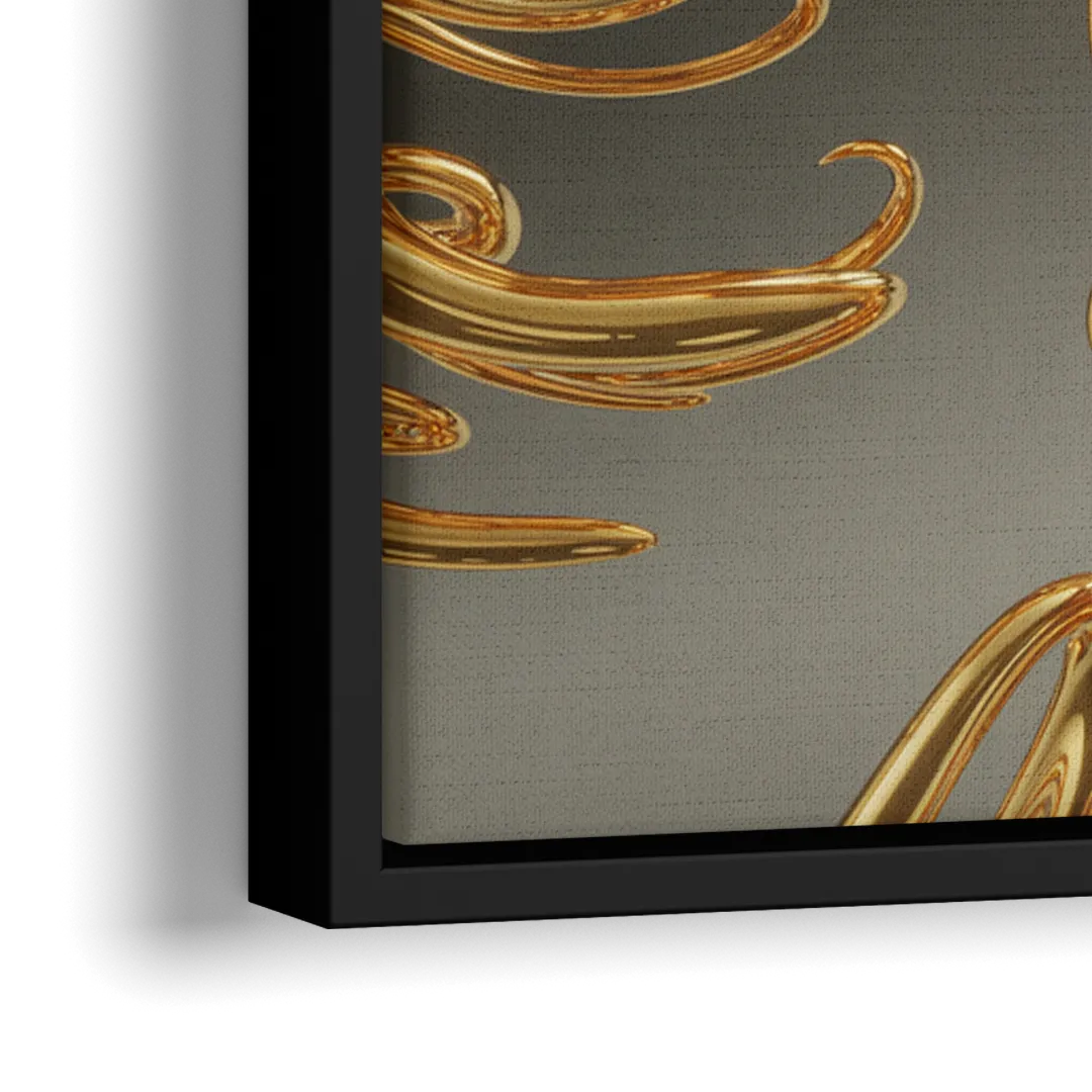 Ethereal Liquid Gold Abstract - Close-Up Black Frame Canvas
