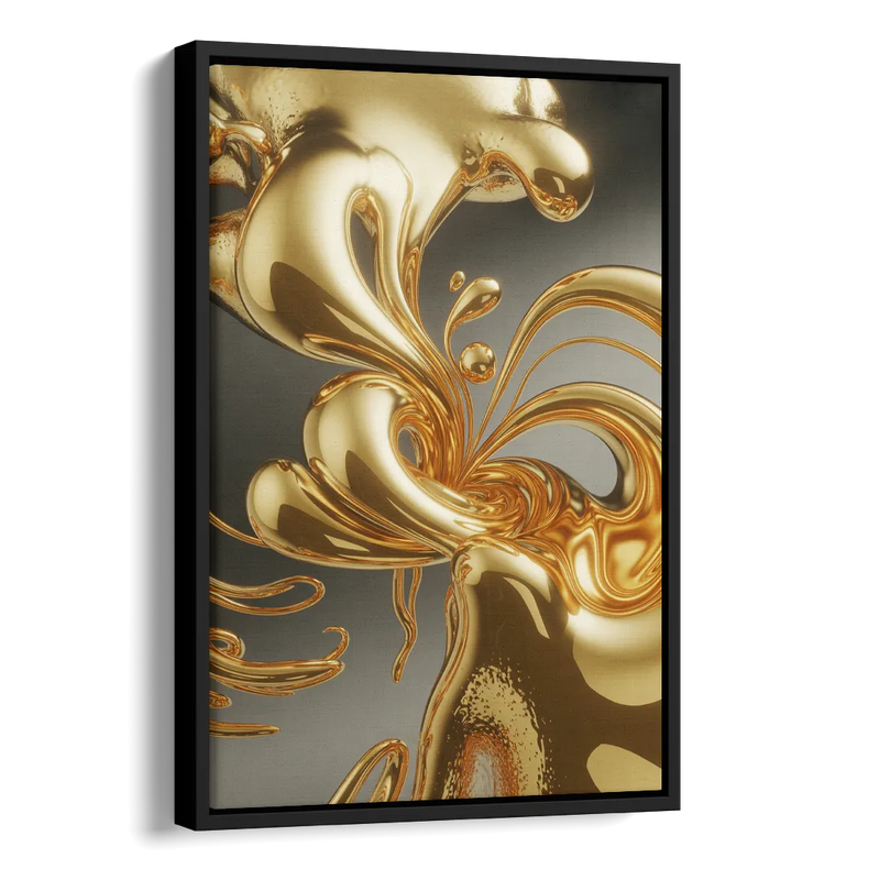 Ethereal Liquid Gold Abstract Side - Black Canvas Wall Art