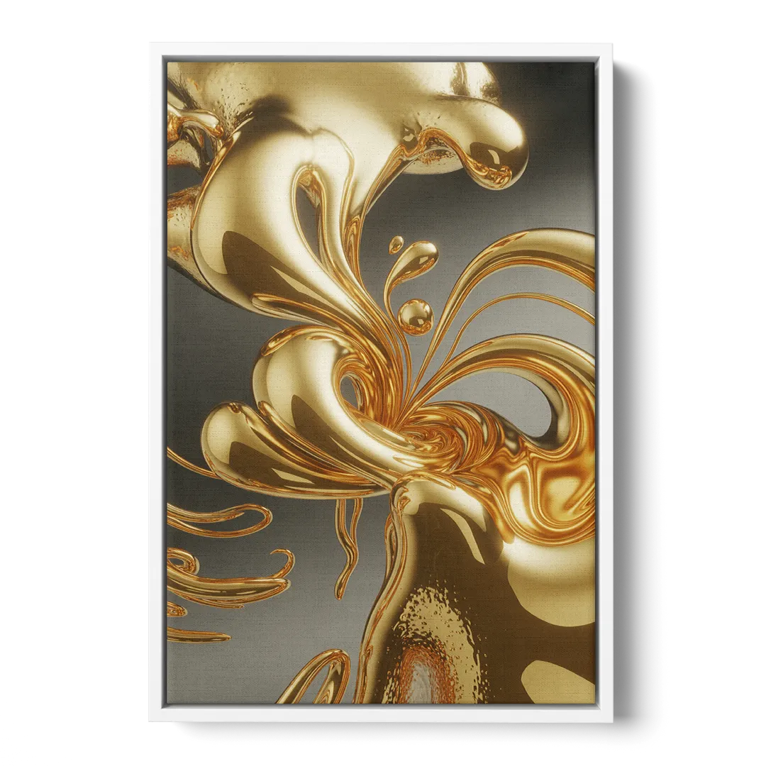 Ethereal Liquid Gold Abstract - White Frame Canvas