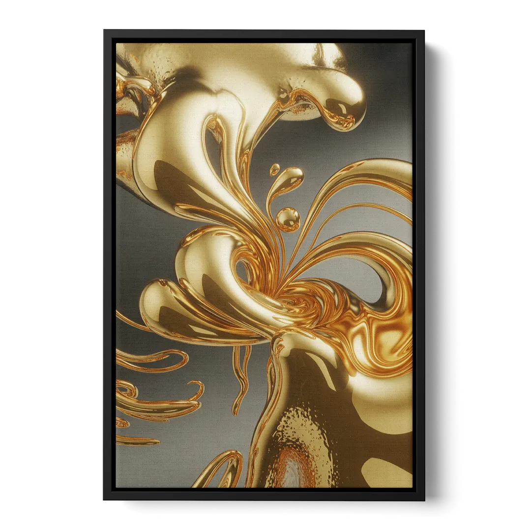 Ethereal Liquid Gold Abstract - Black Frame Canvas