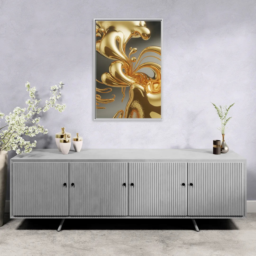 Ethereal Liquid Gold Abstract - Living Room White Frame Canvas