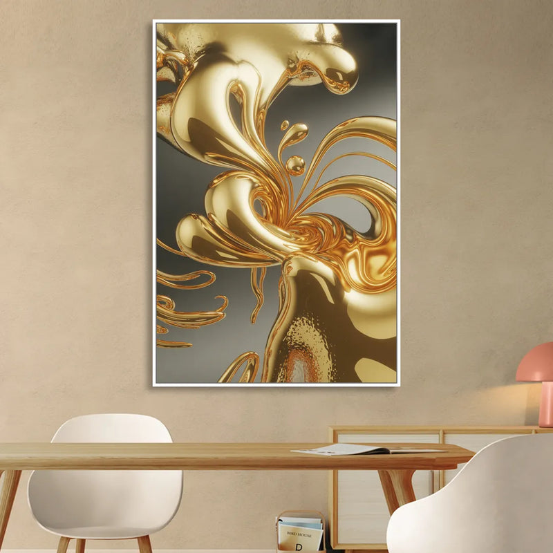 Ethereal Liquid Gold Abstract Sitting Room - White Canvas Wall Art