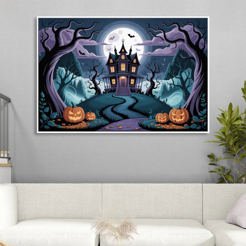 Ethereal Mansion Enchantment Halloween Sitting Room - White Canvas Wall Art
