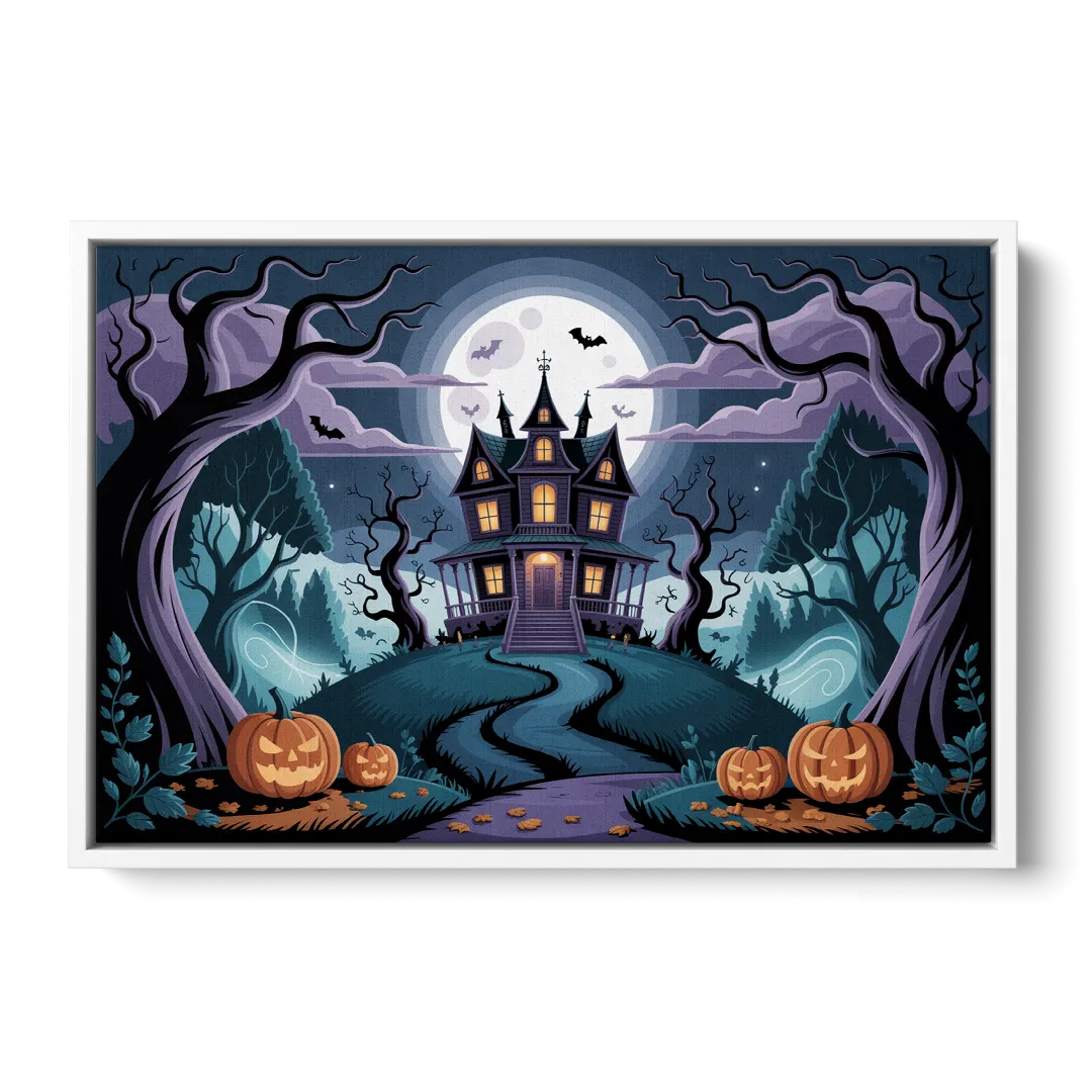 Ethereal Mansion Enchantment Halloween - White Frame Canvas