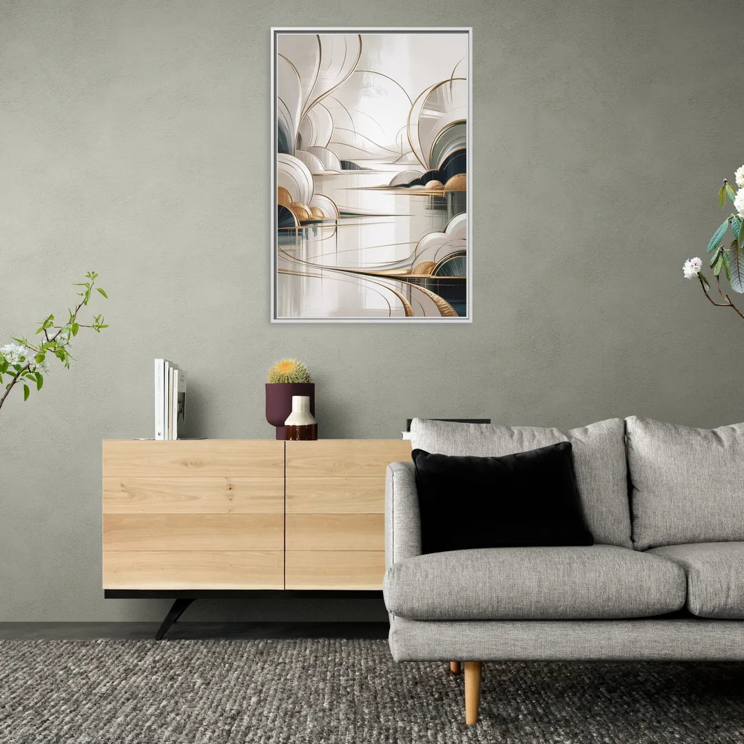 Ethereal Minimalist Serenity White Abstract - Living Room White Frame Canvas