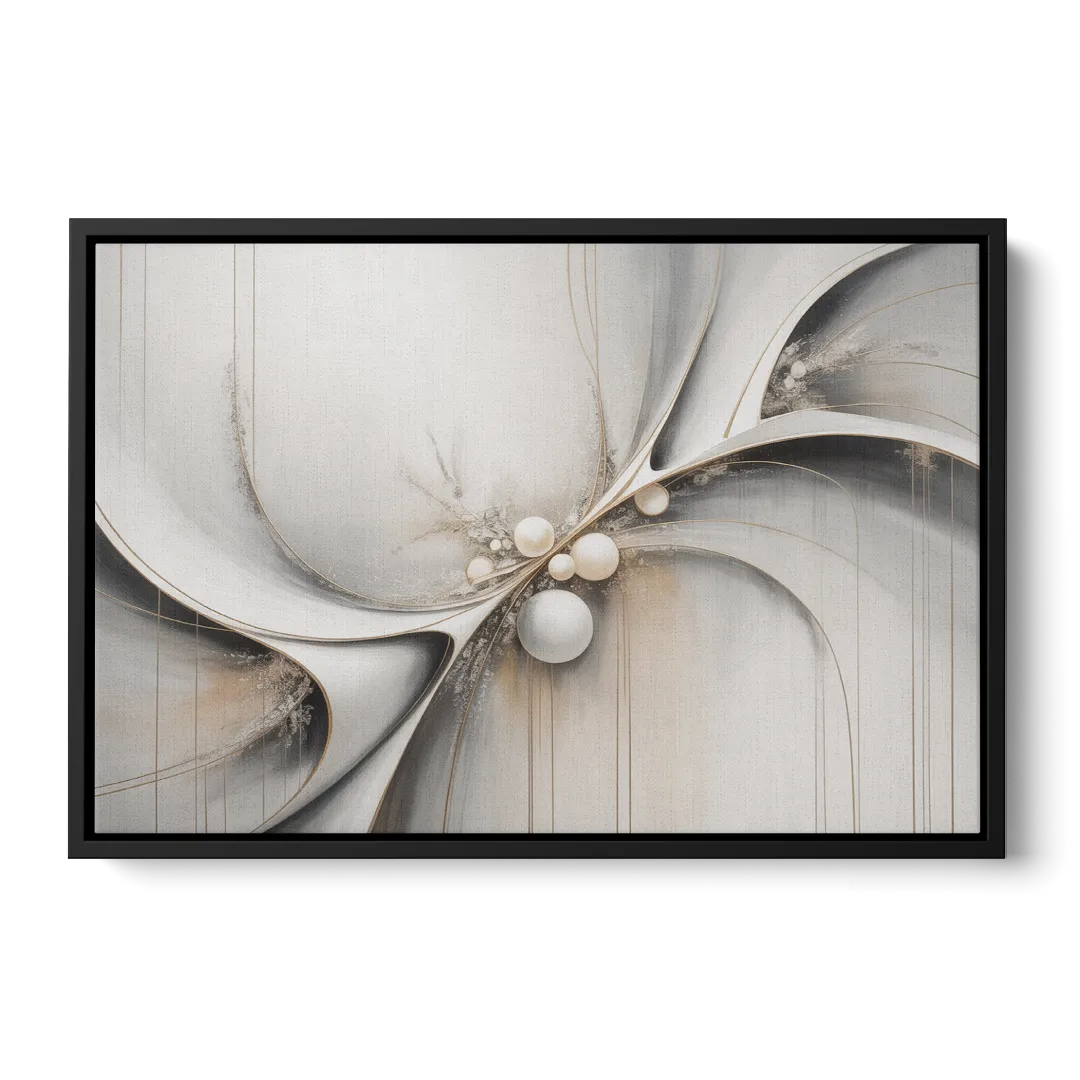 Ethereal Serenity White Abstract - Black Frame Canvas