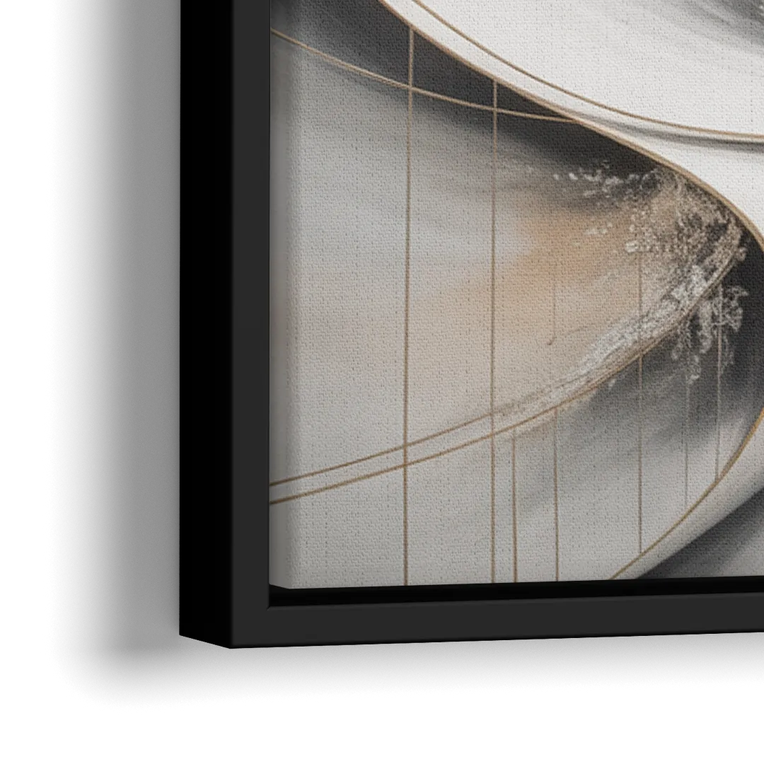Ethereal Serenity White Abstract - Close-Up Black Frame Canvas