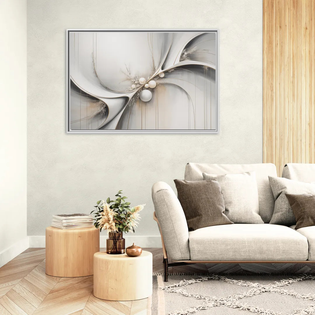 Ethereal Serenity White Abstract - Living Room White Frame Canvas
