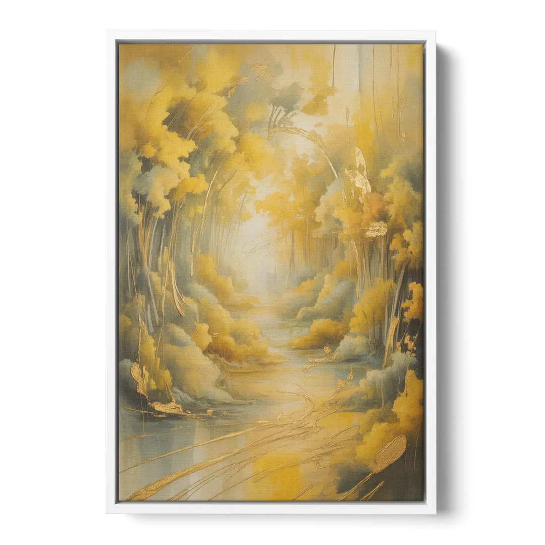 Ethereal Sunlight Yellow Abstract - White Frame Canvas