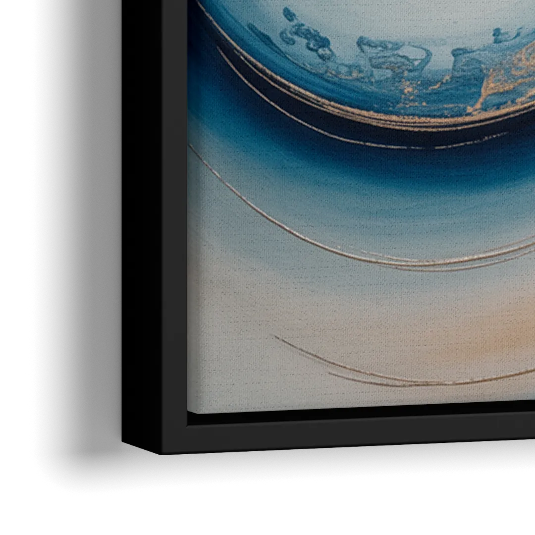 Ethereal Swirls in Blue Abstract - Close-Up Black Frame Canvas