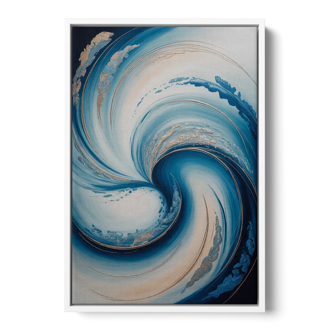 Ethereal Swirls in Blue Abstract - White Frame Canvas
