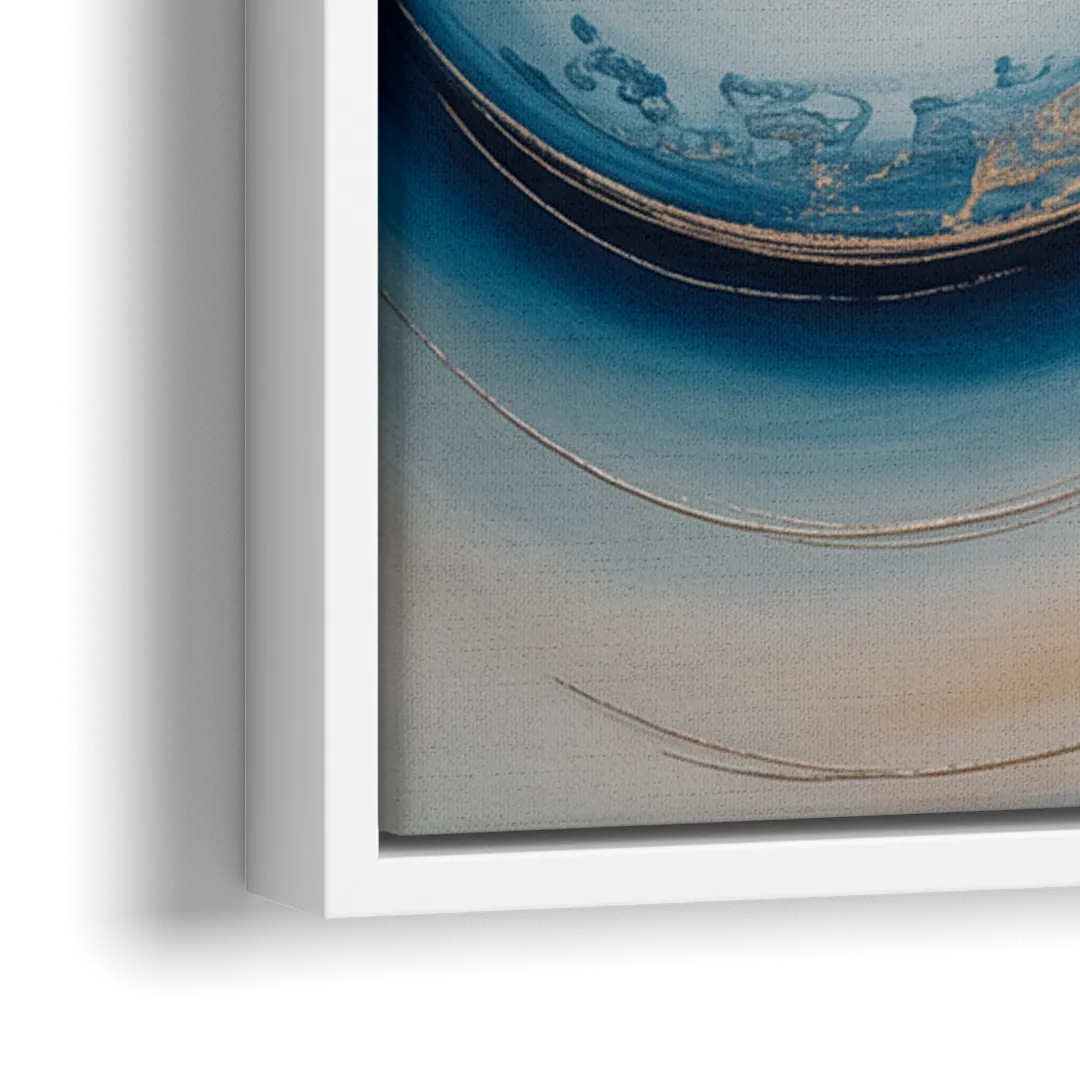 Ethereal Swirls in Blue Abstract - Close-Up White Frame Canvas