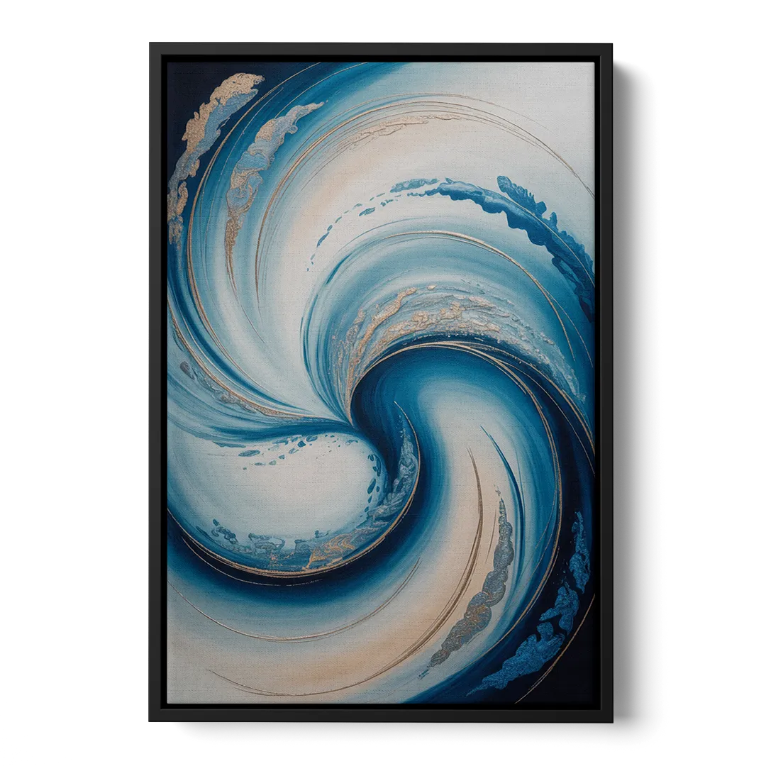 Ethereal Swirls in Blue Abstract - Black Frame Canvas
