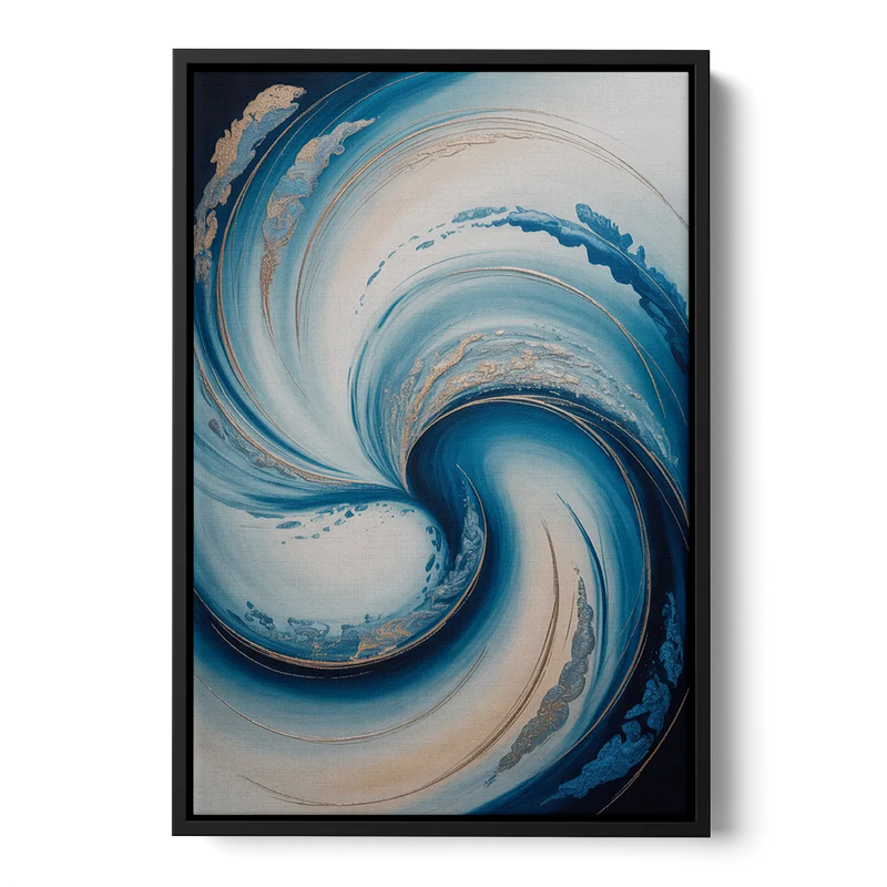 Ethereal Swirls in Blue Abstract Front - Black Canvas Wall Art
