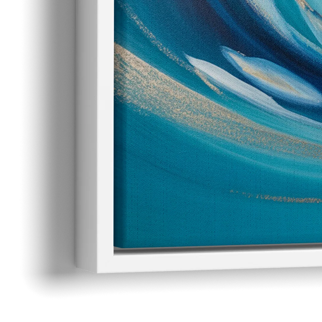 Ethereal Vortex Oceanic Blue Abstract - Close-Up White Frame Canvas