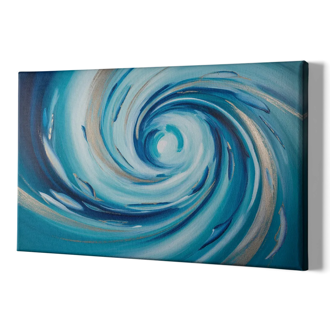 Ethereal Vortex Oceanic Blue Abstract - Canvas Print Art Sides