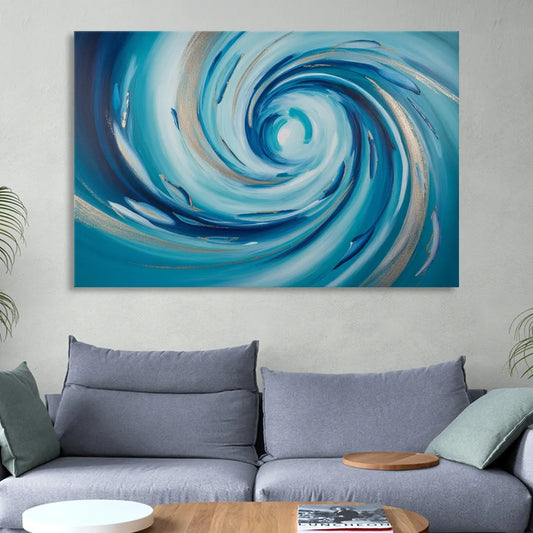 Ethereal Vortex Oceanic Blue Abstract Living Room - Canvas Wall Art