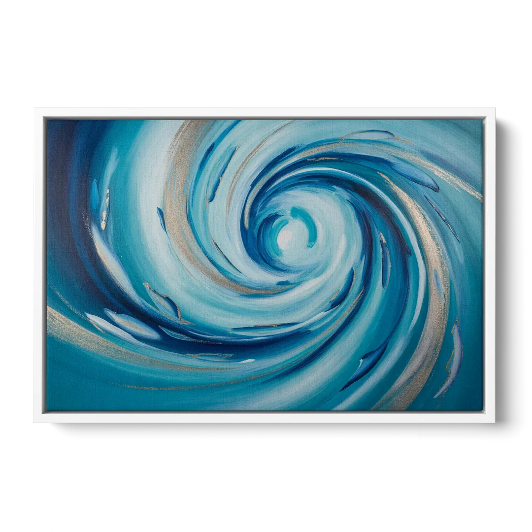 Ethereal Vortex Oceanic Blue Abstract - White Frame Canvas