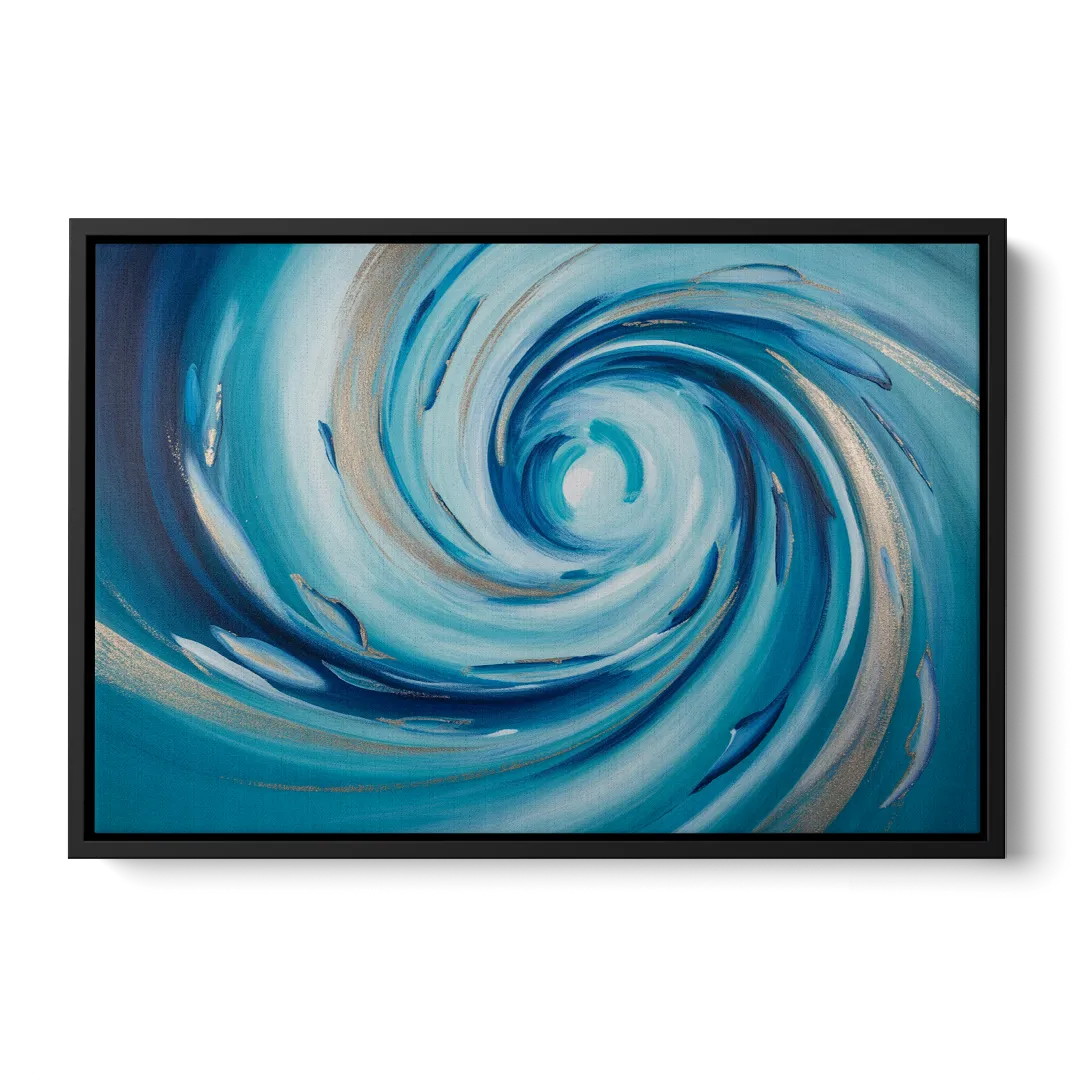 Ethereal Vortex Oceanic Blue Abstract - Black Frame Canvas