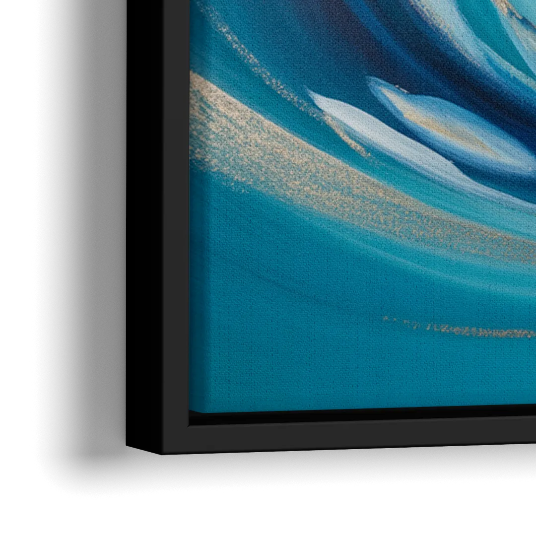 Ethereal Vortex Oceanic Blue Abstract - Close-Up Black Frame Canvas