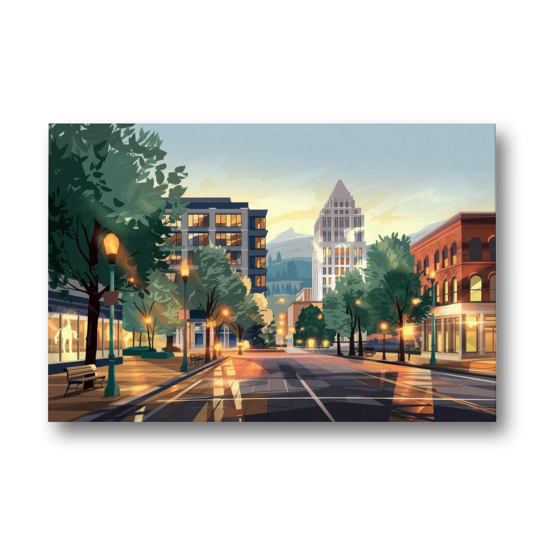 Eugene Cityscape Downtown - Canvas Wall Art - Front