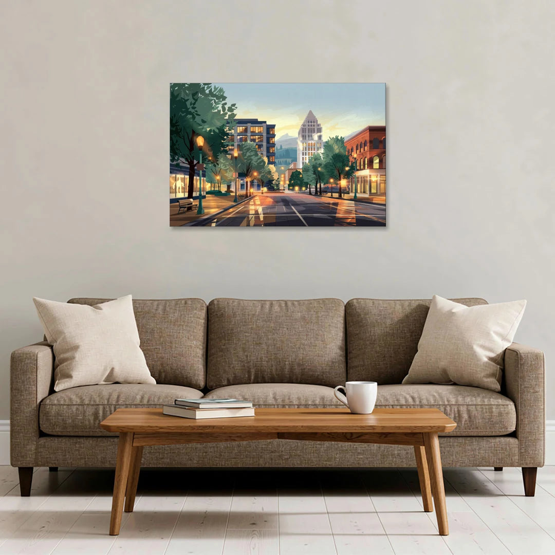 Eugene Cityscape Downtown - Canvas Wall Art - Sofa - 36x24