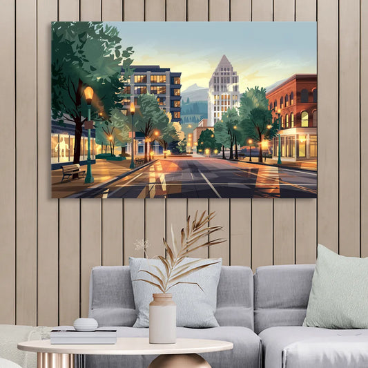 Eugene Cityscape Downtown Living Room - Canvas Wall Art