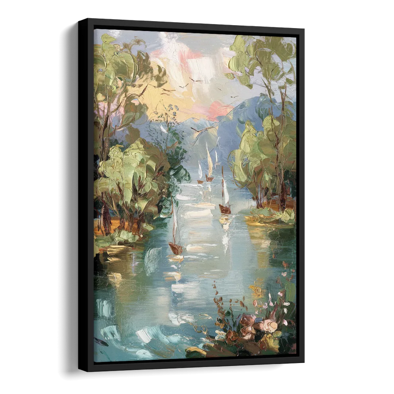 Eugene Riverfront Views Side - Black Canvas Wall Art