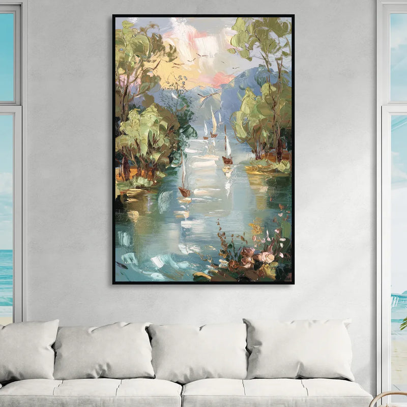 Eugene Riverfront Views Sitting Room - Black Canvas Wall Art
