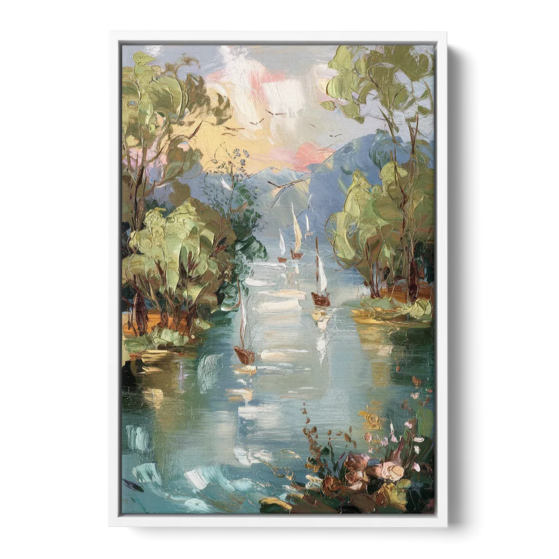 Eugene Riverfront Views Front - White Canvas Wall Art