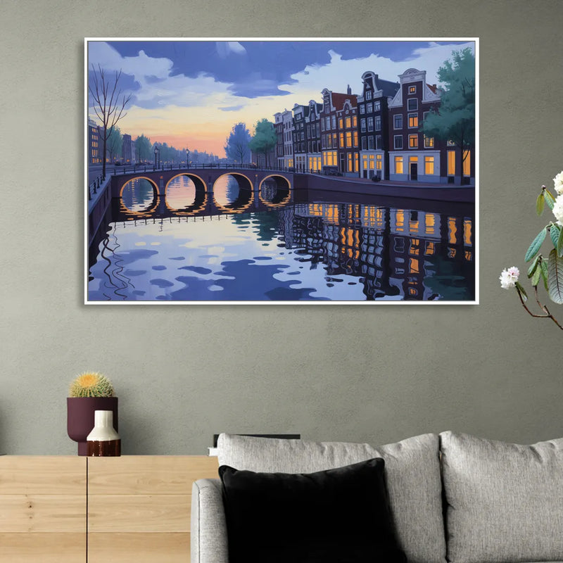Evening at the Amstel Sitting Room - White Canvas Wall Art