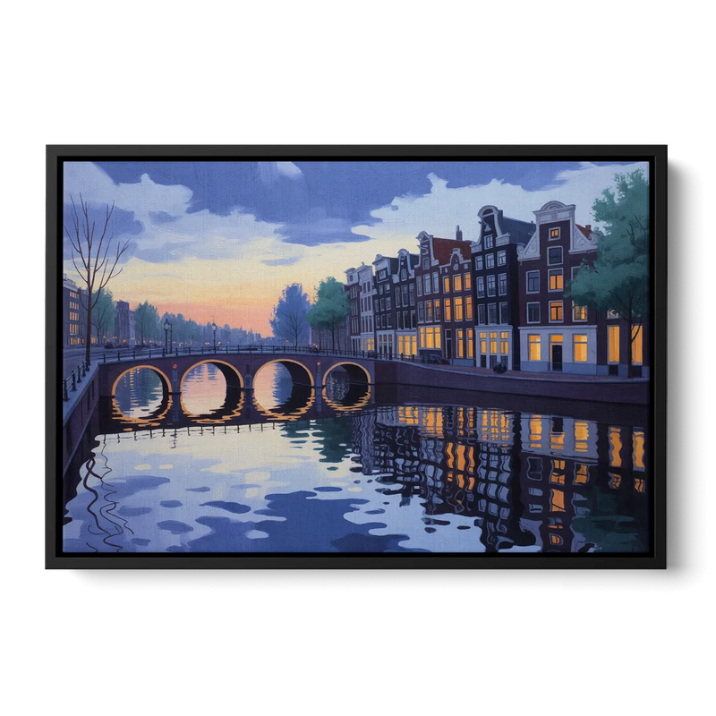 Evening at the Amstel Front - Black Canvas Wall Art