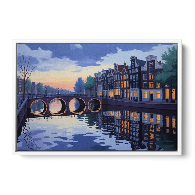 Evening at the Amstel Front - White Canvas Wall Art