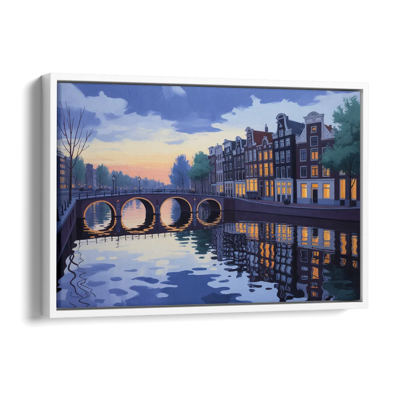 Evening at the Amstel Side - White Canvas Wall Art