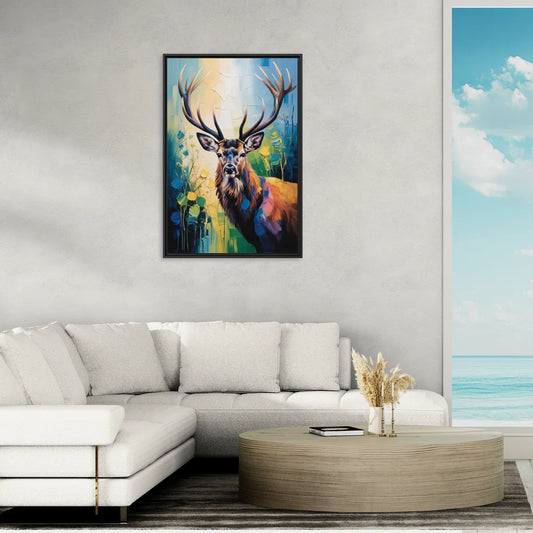 Expressive Deer Sketch - Living Room Black Frame Canvas
