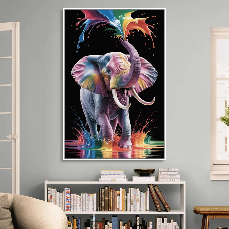 Expressive Pop Art Elephant Living Room - White Canvas Wall Art