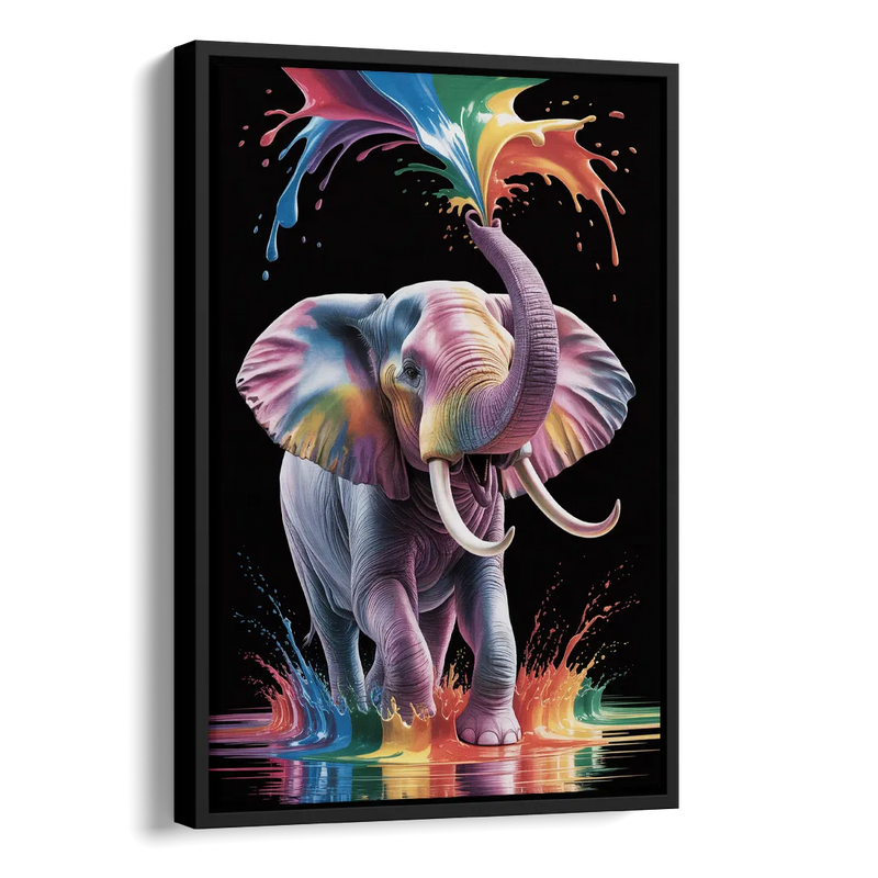 Expressive Pop Art Elephant Side - Black Canvas Wall Art