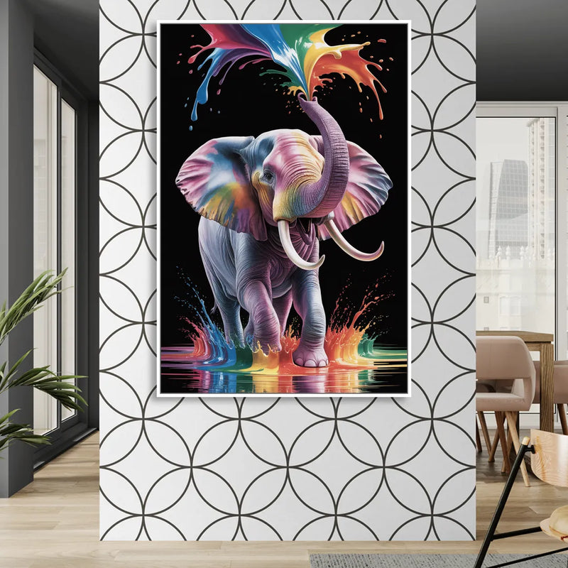 Expressive Pop Art Elephant Sitting Room - White Canvas Wall Art